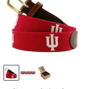 Classic Red Needlepoint Belt with Brown Leather by [Brand]